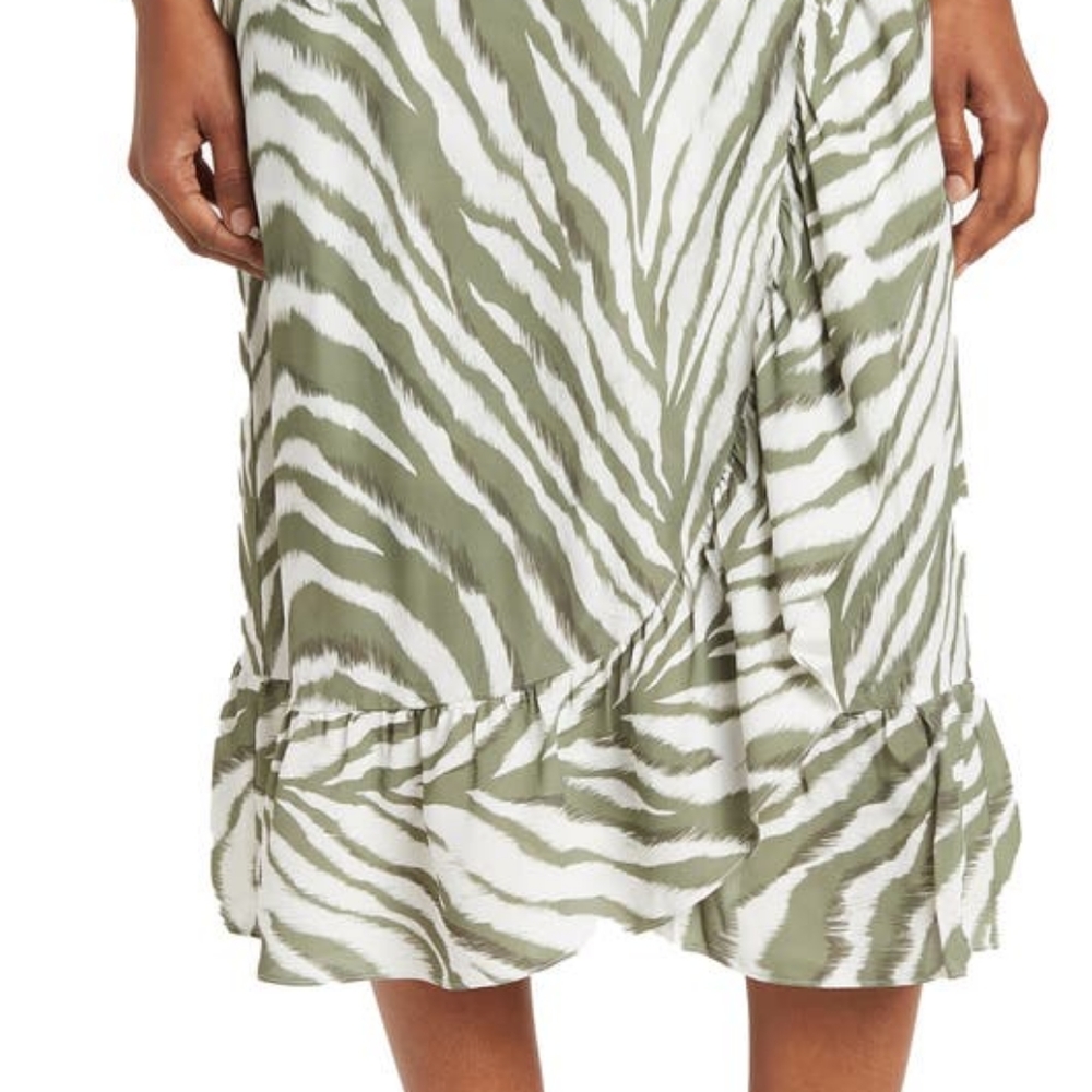 French Connection Olive Green Tiger Stripe Wrap Midi Skirt NWT, Various - Picture 3 of 5